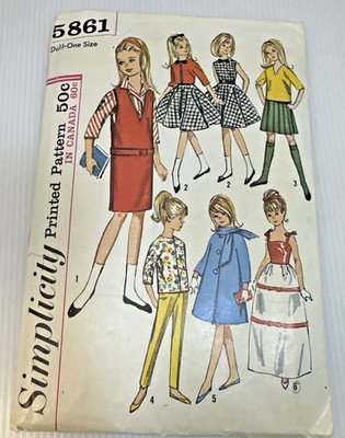 Simplicity 5861 Doll Clothes Pattern  to Make 6 Outfits for 9''  SKIPPER 1964 vtg