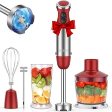 KOIOS 5-in-1 Hand Immersion Blender, 1000W 12 Speed Handheld Blender Red 