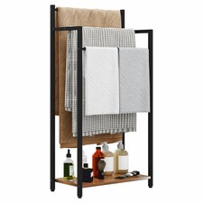 Freestanding Towel Rack, 3 Tier Blanket Ladder Stand with Rustic Brown Wooden Sh