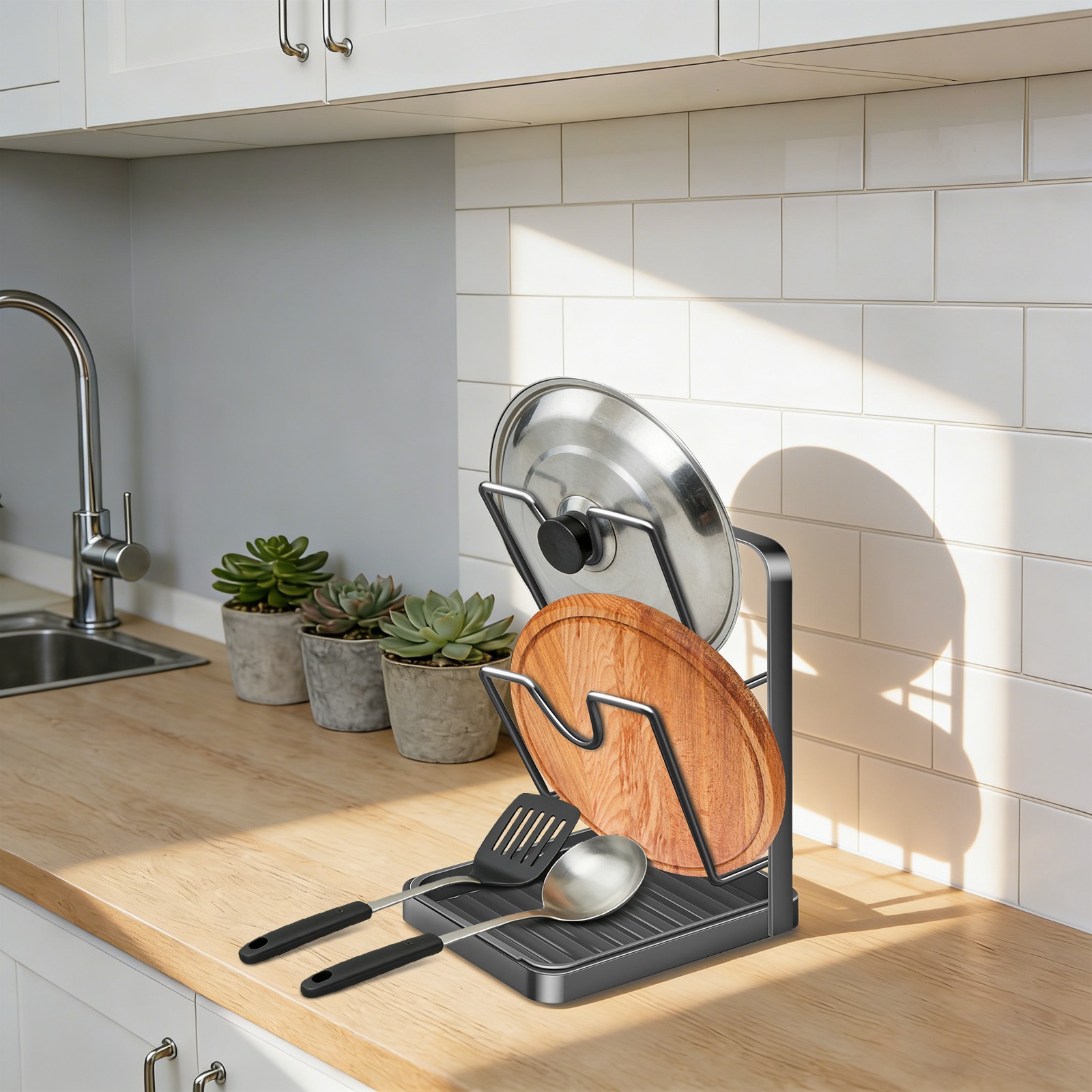 Kitchen Pot Lid Storage Rack, Pot Lid Holder, Multifunctional Pot Lids Organizer