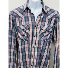 Jack & Jones Western Shirt Pearl Snap Long Sleeve Blue Red Size Medium