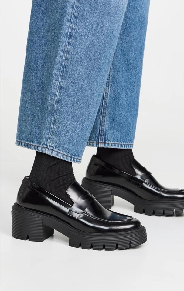 STUART WEITZMAN Soho Platform Penny Loafer Black Leather Women’s Size 13 NEW - Image 3 of 4