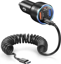 USB C Car Charger, Bangfun 65W 4-Port Dual 12V Power Charger Black 