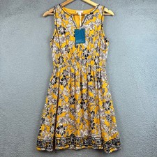 Market & Spruce Yellow Floral Sleeveless V-Neck Elastic Waist Dress Small NWT