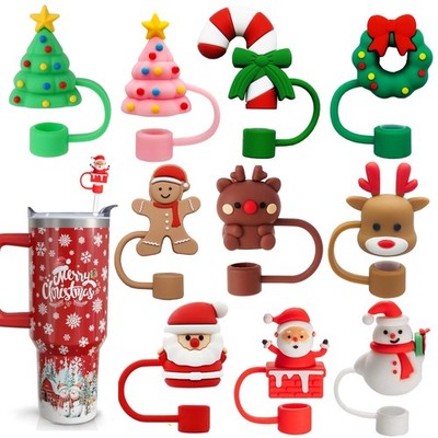 10PCS Christmas Straw Toppers for Stanley Cups,3D Santa Claus Xmas Tree Candy...