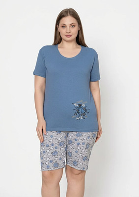 Damen Pyjama Set Plus Size Schlafanzug Übergröße Kurze Hose Blumen Print 2XL-4XL