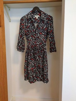 St. John Sport Black Red White Abstract Shirt Dress Collared Button 3/4 S