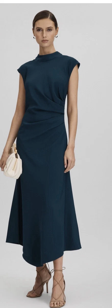 reiss royal blue dress Reiss Womens Blue Twisted-shoulder Stretch-woven Midi Dress