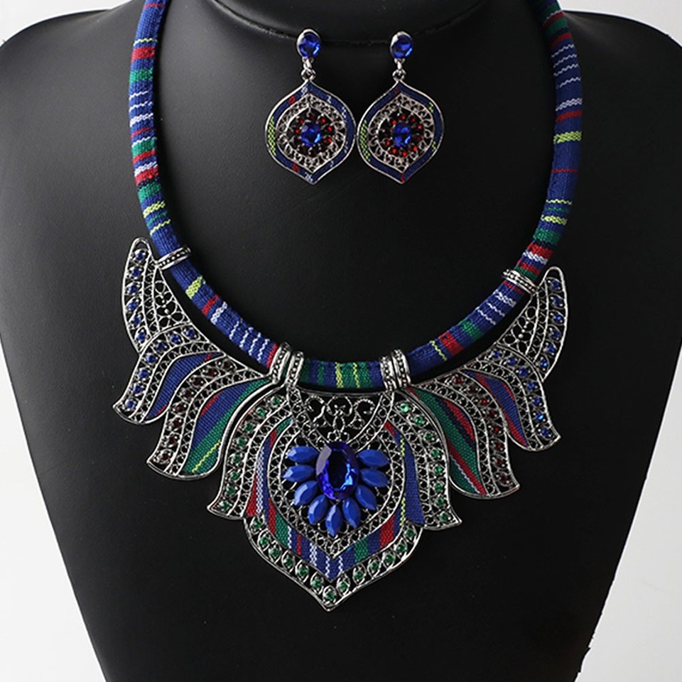 Ethnic Style Multi Color Necklace and Earrings Set Statement Jewelry ...