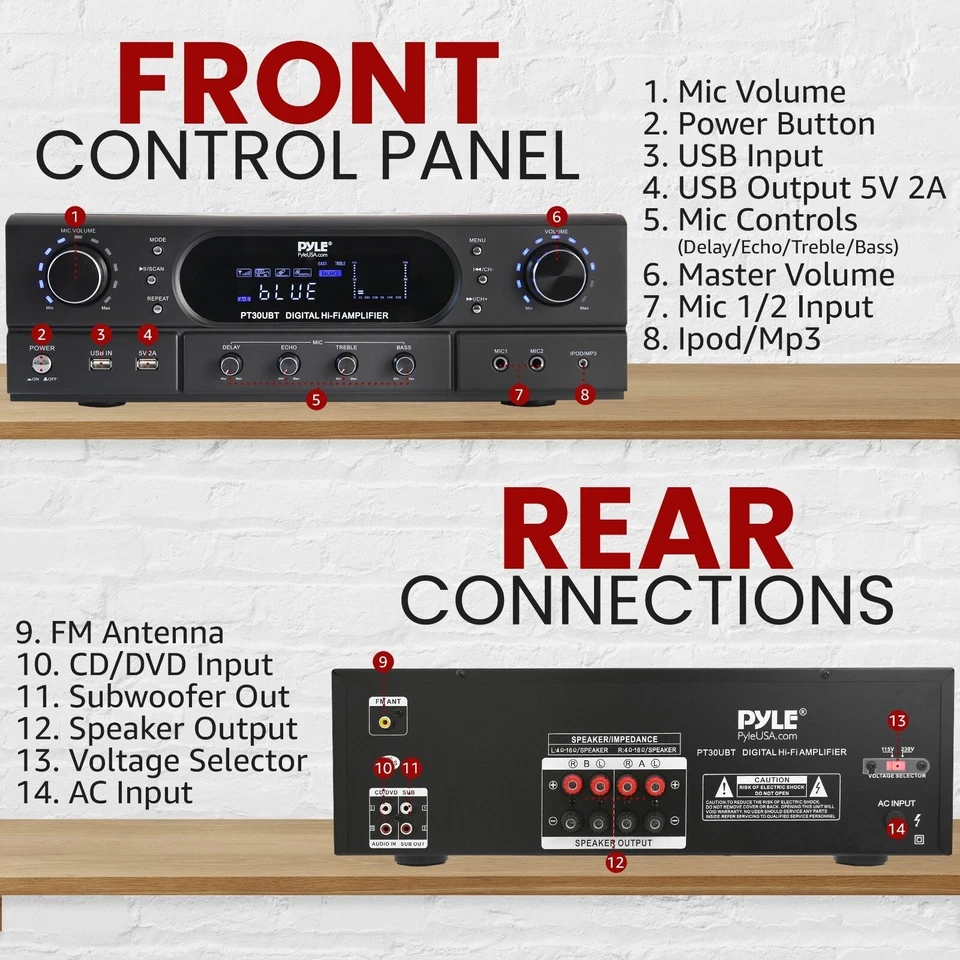 Pyle Home Theater Wireless BT Streaming Receiver Amplifier 2x30Watts - Image 2 of 4