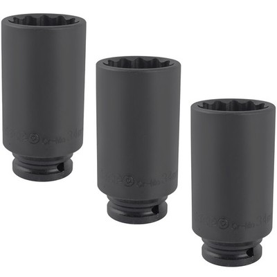 3x TECPO KRAFT-STECKSCHLÜSSEL-EINSATZ 1/2'' SW 34mm ANTRIEBSWELLEN VIELZAHN NUSS