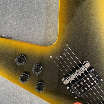 Heavy Metal Solid Electric Guitar Yellow&Black Sparkle Burst String-Through-Body