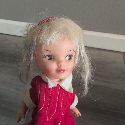1960s Remco Heidi Pocketbook Doll in Red Dress Swinging Arm Push