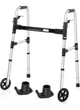 Folding Walker with 2 Skis and 5" Wheels, Lightweight Walkers for Seniors