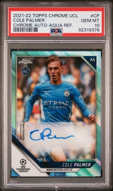 2021-22 Topps Chrome Soccer Cole Palmer Rookie Auto Aqua Refractor 23/199 PSA 10