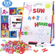 Magnetic Board Kids Tabletop Easel Whiteboard with 124 Magnet Alphabets Letters