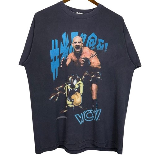 Vintage 90s WCW Taz Bill Goldberg faded black T-shirt size XL Men's looney tunes