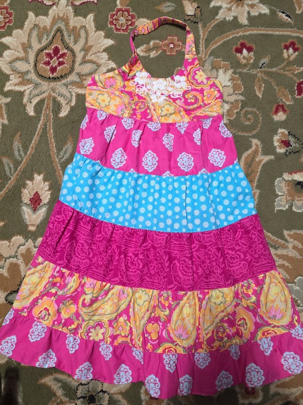 Girls Sz 10 Multicolored Bright Sundress Over The Neck Open Back