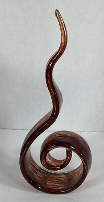 Art Glassware Handmade Brown Gold Glitter Ribbon Swirl Flame Sculpture