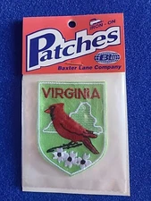 Virginia Red Cardinal Vintage Travel Souvenir Iron-On Patch - New - Free Ship!