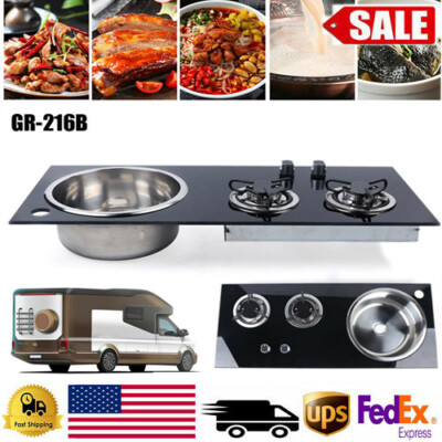 2 Burner LPG With Sink Combo Cooktop Boat Caravan RV Camper Gas Stove Hob 