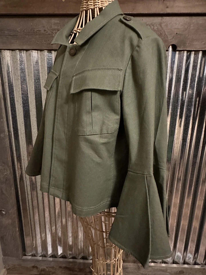 Chaqueta utilitaria RACHEL ROY para mujer 10 mangas de campana 3/4 bolsillos abotonados militar Foto 2 de 4