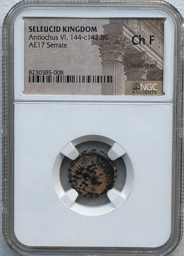 SELEUCID KINGDOM ANTIOCHUS VI 144-142 BC SERRATE AE UNIT - NGC CH F - FREE SHIP!