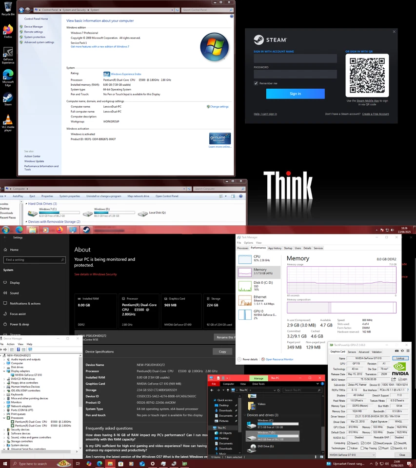 ThinkCentre M58 | Pentium E5500 | GT 610 | 8GB DDR3 | 240GB SSD | Windows 7 + 10 - Image 4 of 4