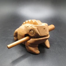 Handcrafted Wooden Frog Guiro Rythym Percussion Musical Instrument 3.25 in