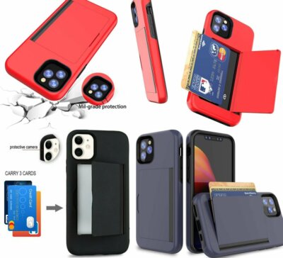 For iPhone 14/14Pro / 14 Plus /Pro Max - Hybrid Credit Card Pocket Nonslip Case 