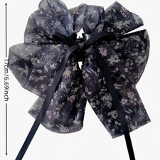 Hair Accessory Sweet Hair Claw, Flower Pattern Large Bow Black Pink. Chiffon