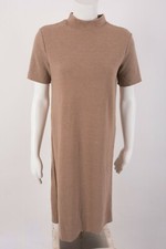 Zara Womens Knit Dress Funnel Collar S Tan Light Brown Short Sleeve 5039/357 NWT