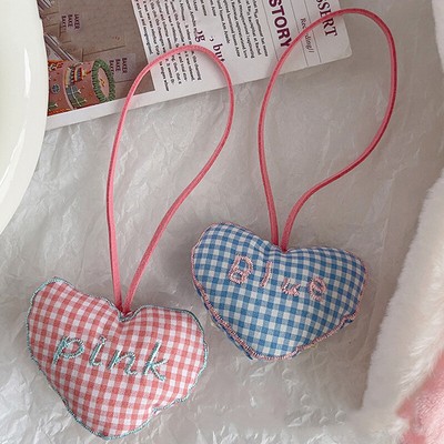 Fashion Cute Cotton Three-dimensional Grid Pattern Heart Shape Keychain Pendant