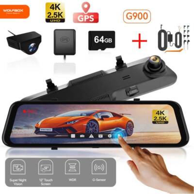 WOLFBOX G900 12'' 4K Spiegel Dashcam Rückspiegelkamera Loop-Aufnahme und G-Sensor