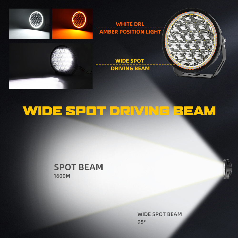CLAuto 9” LED Round Work Light With Dual-Color DRL – 160W, Spot/Flood Combo, For Offroad Jeeps & Trucks