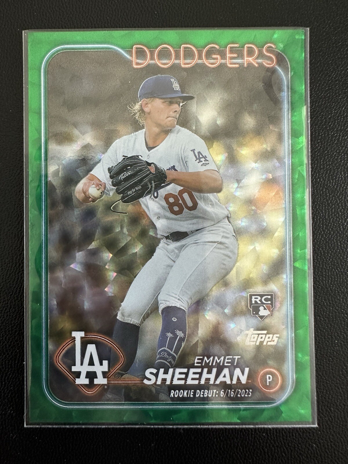 2024 Topps Series 1 Emmet Sheehan #283 Green Crackle Foil RC /499 Dodgers