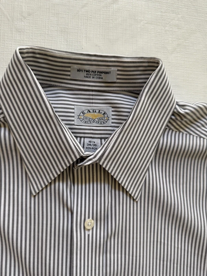 Eagle Shirtmakers Años 80 Dos Capas Pinpoint 16 1/2 34/35 Sin Hierro Manga Larga Rayas  Foto 4 de 4