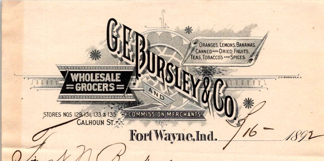 1892 G.E. Bursley stationary letterhead