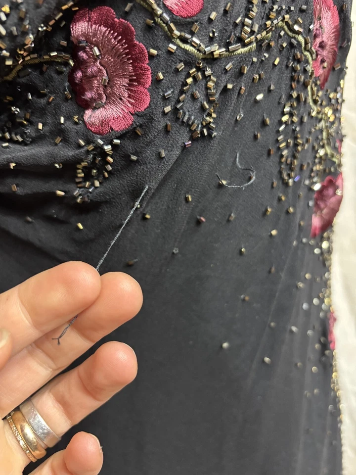 Женские Xscape черный и розовый чистый бисером вышитый шелк вечернее платье плюс размер - Изображение 4 из 4