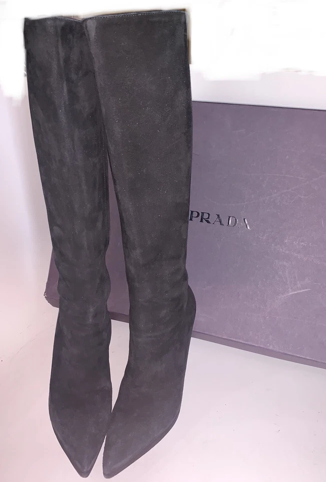 Womens Authentic Prada Knee High Stiletto Boots Black EU Size 36 w/ Original Box - Image 3 of 4