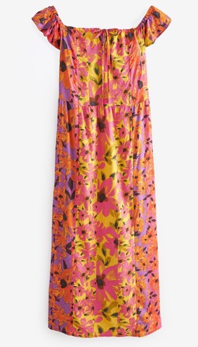 Next Size 14 Dress Halterneck Maxi Long Summer Floral Pinks Off Shoulder Holiday - Picture 13 of 18