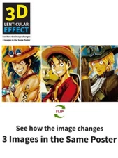 Luffy,Ace,Sabo-One Piece 3D poster,3D Lenticular Flip Effect,Anime Manga,3 In 1