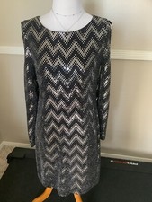 JH Evening black silver bling shimmery long sleeve Dress Size 4 euc