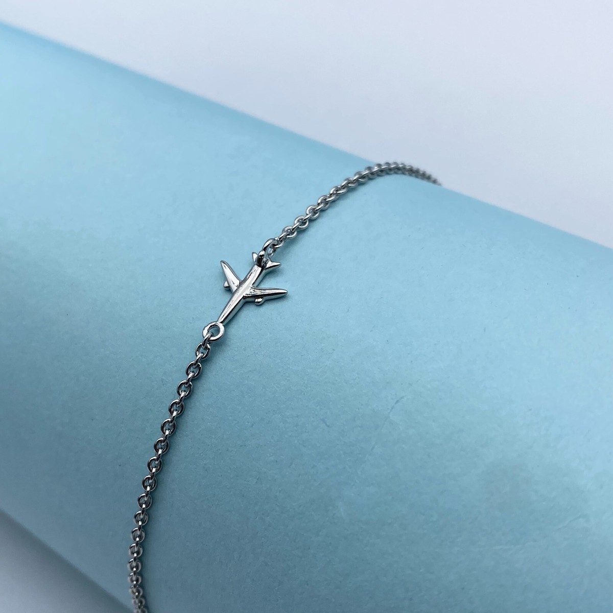 Silver Bracelet with Airplane S925, gift for her, Aviation
