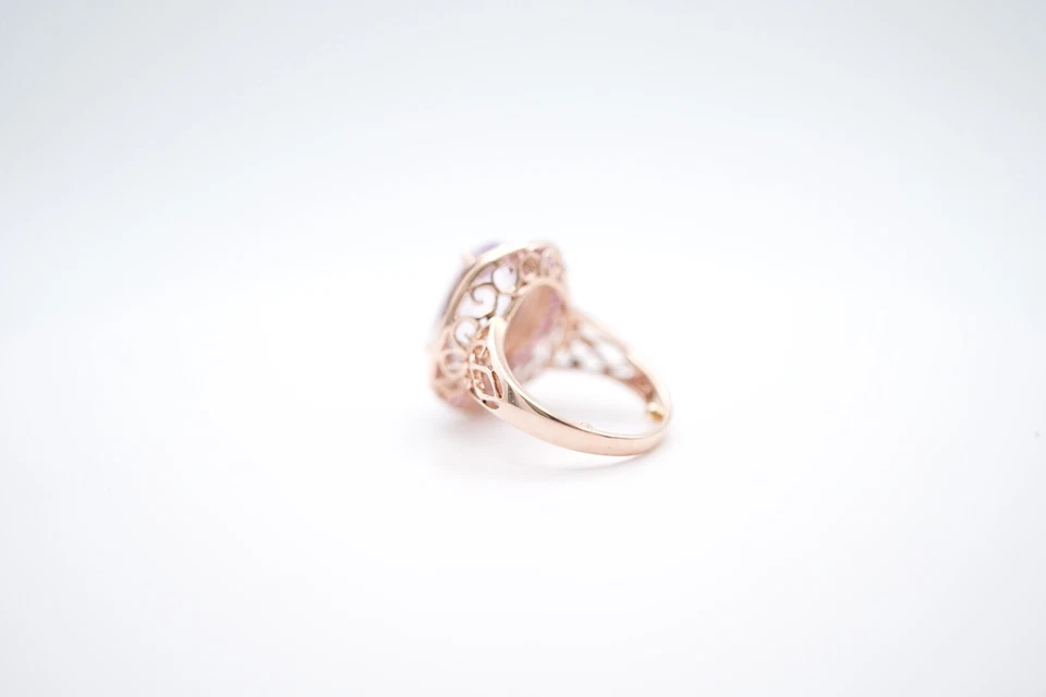 14K Rose Gold Oval Amethyst with Pink Topaz and Diamond Double Halo Ring - Image 4 of 4