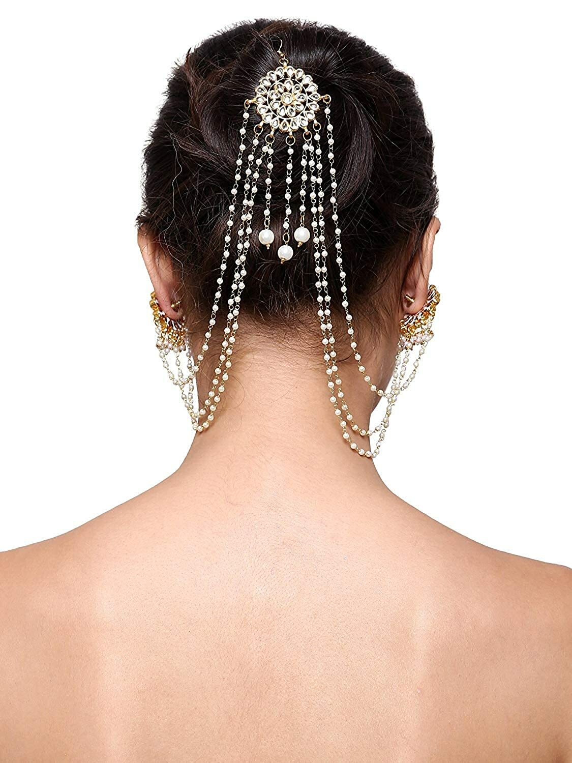 Triple Layer ear Chain bahubali Gold Tone Pearls Ear Brooch Juda pin Hair a499 | eBay Triple Layer ear Chain bahubali Gold Tone Pearls Ear Brooch Juda pin Hair a499 | eBay