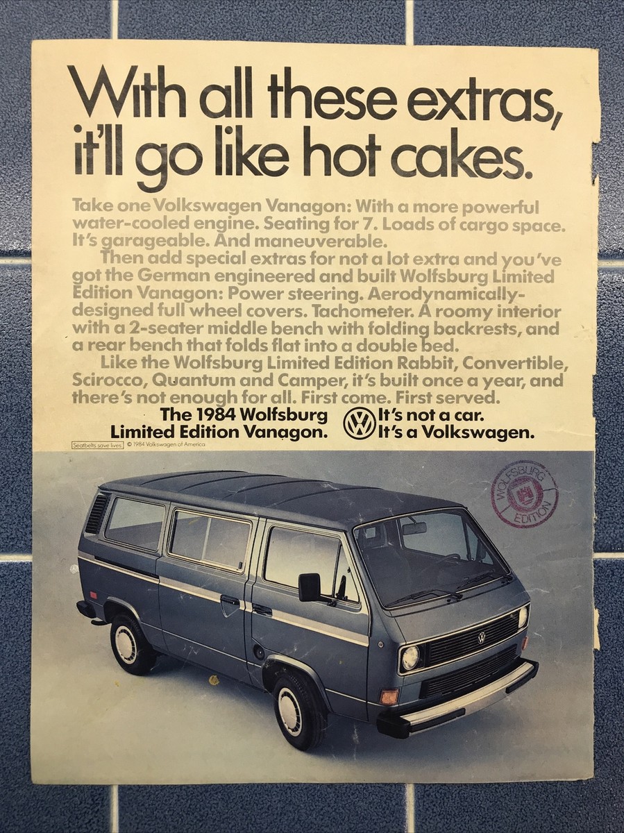 1984 VW Vanagon Wolfsburg Edition Volkswagen BUS Print Ad Original blue