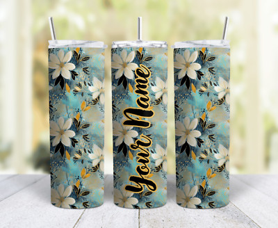 White Flowers Garden Stainless Steel Skinny 20 Oz Tumbler W/ Lid & Straw Mugzan