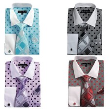Men's shirt Polka dot Tie with Hanky French Cuff Design by Fortino landi FL632