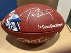 TOM BRADY and JOE MONTANA Autographed Football HAND PAINTED 1/1 - MCKAY- TriStar